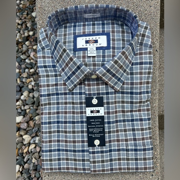 NEW Joseph Abboud Non-Iron Cotton Blue/Brown/Grey Plaid Button Up Shirt Size XXL - Picture 6 of 16